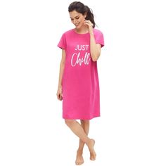 Imagine your favorite oversized t-shirt in just the right length for sleeping and lounging – that’s the comfort level of this cotton/spandex jersey sleepshirt. Perfectly detailed with a scoop neck and roomy cap sleeves. Comfortable Cotton Nightgown For Lounging, Casual Relaxed Fit Sleepwear, Pink Graphic Print Sleepwear For Loungewear, Pink Graphic Sleepwear For Loungewear, Summer Cotton Nightgown With Crew Neck, Summer Cotton Crew Neck Nightgown, Casual Cotton Nightgown For Lounging, Cotton Graphic Print Sleepwear For Sleepovers, Casual Cotton Nightgown Relaxed Fit