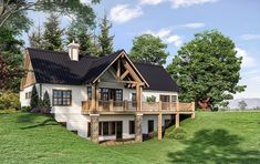 this is an artist's rendering of a house on a hill with trees in the background