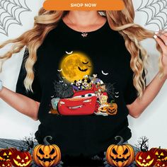 Disney Mickey & Friends Lightning McQueen Car Halloween Shirt, Cars Land Halloween Shirt, Happy Hallo-Wheel Shirt, Disney Spooky Vibes Shirt x PeckShirt.  spooky season shirt,  disney cars,  disney halloween,  Halloween Team,  trick or treat, disney group shirt,  disneyland shirt,  vintage disney shirt,  mickey not so scary,  halloween cars land,  Halloween shirt,  Mickey Halloween,  halloween party 2023 ... Disney Halloween Fan Merchandise T-shirt, Disney Halloween T-shirt For Fan Events, Disney Halloween Themed T-shirt, Themed T-shirt For Disney Halloween Events, Disney Halloween T-shirt With Character Print, Disney Crew Neck Top For Halloween, Disney Halloween Character Print T-shirt, Disney Style Black Tops For Halloween, Disney Halloween Short Sleeve Tops