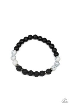 Infused with dainty silver accents, a collection of black lava rock, refreshing white stones, and smooth black stone beads are threaded along a stretchy band around the wrist for a seasonal style.

Sold as one individual bracelet. Karma Bracelet, Lava Rock Bracelet, Lava Bead Bracelet, Black Beaded Bracelets, Lava Bracelet, White Stones, White Bracelets, Stylish Bracelet, Lava Rock