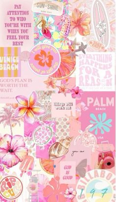 a collage of pink and yellow flowers with words on it, including the number three