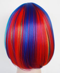 Natural looking high quality rainbow color wig for women. Color: Rainbow Style: Short straight bob wig Material: High heat resistant synthetic fiber length: about 30 cm Size: Adjustable. fits most women's head Color pattern might be a little bit different with the picture shown. Breathable lace cap and elasticated straps for a comfort and easy fit. Short Straight Bob, Rainbow Wig, Long Curly Wig, High Quality Wigs, Rainbow Hair Color, Head Color, Halloween Wigs, Rainbow Fashion, Costume Wigs