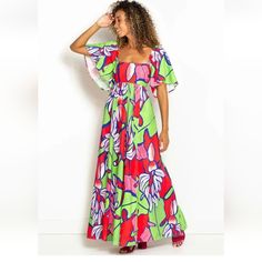 Farm Rio Brazil Dress Maxi Gown Size P/Xxs Beautiful Tropical Print Dress. Ties At The Middle Back Flutter Sleeve Tags: Summer, Maxi, Beautiful, Vacation, Green Flutter Sleeve Beach Midi Dress, Vibrant Green V-neck Maxi Dress, Fitted Green Maxi Dress For Holiday, Green Flutter Sleeve Maxi Dress For Beach, Green Maxi Dress With Vibrant Print For Brunch, Green Flutter Sleeve Dress For Vacation, Green Flutter Sleeve Maxi Dress For Vacation, Vibrant Green Maxi Dress For Spring, Green Maxi Dress With Floral Print And Flutter Sleeves