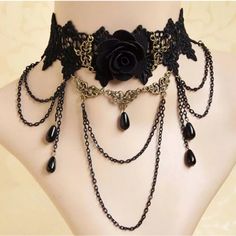 Black Lace Necklace Base Metal: Unknown Approximate Measurements: Chocker Total Length: 13.5” Black Lace Necklace, Colar Chocker, Gothic Choker Necklace, Rose Choker, Halloween Fest, Black Lace Choker, Lace Choker Necklace, Tattoo Choker, Gothic Chokers