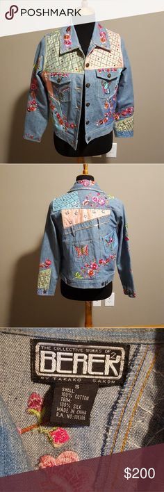 Japanese denim jacket Japan souvenir jacket,vintage butterfly sakura cherry blossom flower detail sequin embroidery berek Jackets & Coats Jean Jackets Casual Floral Patchwork Outerwear For Spring, Retro Spring Outerwear With Patches, Spring Patchwork Denim Jacket With Long Sleeves, Spring Patchwork Long Sleeve Denim Jacket, Spring Patchwork Outerwear, Spring Patchwork Denim Jacket In Medium Wash, Multicolor Denim Jacket With Pockets For Spring, Retro Patchwork Outerwear For Spring, Spring Denim Outerwear With Patches