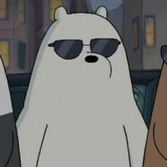 three cartoon bears wearing sunglasses standing next to each other