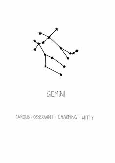 the zodiac sign for gemini is shown in black and white, with stars on it