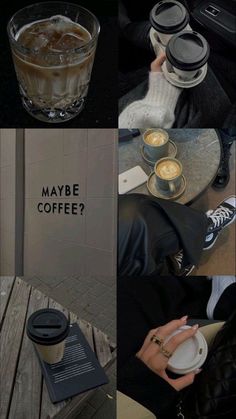 collage of photos with coffee and other things