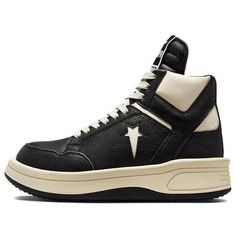 Converse Rick Owens x TURBOWPN Mid 'Black Cloud Cream' A03945C (SNKR/Retro/Unisex/Non-Slip/High Top/Basketball/Wear-resistant/Shock-absorbing) Retro Black High-top Sneakers With Boost Midsole, Vintage Black Converse Sneakers, Retro Black Leather Sneakers, Retro Black High-top Sneakers With Round Toe, Black Retro High-top Sneakers With Round Toe, Black Converse High-top Sneakers For Streetwear, Vintage Black High-top Sneakers For Streetwear, Vintage Black Leather Sneakers, Turbowpn Converse