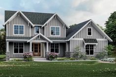 this is an artist's rendering of the front elevation of these craftsman - style home plans