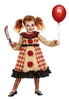 Little Creepy Clown Girl's Toddler Costume | Evil Clown Costumes Scary Toddler Costumes, Toddler Halloween Costumes Girl, Girls Halloween Costumes For Kids, Kids Clown Costume, Individual Costumes, Scary Kids Halloween Costumes, Kid Halloween Costumes, Evil Clown Costume, Halloween Costumes Kids