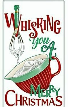 a merry christmas card with a whisk in a mug