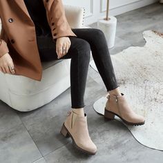 Heel Height: 6cmPlatform Height: 1.5 cmStyle: Fashion,KoreanOccasion: Casual,Party/Club,Office/Career,DressSeason: Spring,Summer,Fall/Autumn,WinterPackage Contents: 1 x Shoes (Pair)Size Guide:34 = foot length 21.5-22cm (Foot width=8-8.5cm)35 = foot length 22-22.5cm (Foot width=8.5cm)36 = foot length 22.5-23cm (Foot width=8.5-9cm)37 = foot length 23-23.5cm (Foot width=9cm)38 = foot length 23.5-24cm (Foot width=9-9.5cm)39 = foot length 24-24.5cm (Foot width=9.5-10cm)40 = foot length 24.5-25cm (Foo Casual Low Heel Winter Heels, Trendy Closed Toe Martin Boots For Spring, Trendy Beige Martin Boots With Flat Heel, Trendy Spring Martin Boots With Closed Toe, Trendy Martin Boots For Spring, Trendy Beige High Heel Martin Boots, Beige Flat Heel Martin Boots For Spring, Trendy Beige Martin Boots For Spring, Casual Beige High Heel Martin Boots