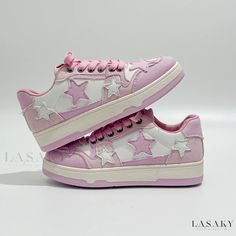 Lasaky - Sleek Casual Platform Sneakers with Artistic Star Patchwork for a Fashionable and Comfortable Look Hip Hop Sneakers, 2023 Gift Ideas, Shein Finds, Painted Canvas Shoes, Pretty Sneakers, Pink Accessories, Back 2 School, Mama Style, Dream Outfits