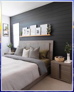 Transform your bedroom into a chic and cozy sanctuary with these stunning gray master bedrooms decor ideas. From elegant gray bedding to stylish accent pieces, discover how to create a serene and sophisticated space that you'll love coming home to. Explore the best ways to incorporate the latest trends in gray decor for a modern and inviting atmosphere. Shiplap Bedroom, Dark Accent Walls, Hal Decor, Linen Duvet Cover, Accent Wall Bedroom, Bedroom Accent, Primary Bedroom, Linen Duvet