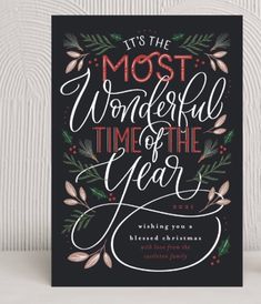 it's the most wonderful time of the year greeting card in black with red lettering