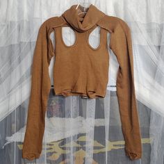 Nwt Darker Wavs By Dollskill Atmosphere Knit Cut-Out Turtleneck Distressed Sweater Top Xs Brown 100% Acrylic - Comes With Darker Wavs Necklace - Style Is Sold Out!!! Fall Y2k Stretch Sweater, Y2k Knitted Tops For Fall, Knitted Y2k Tops For Fall, Knitted Tops For Streetwear In Fall, Knitted Tops For Spring Streetwear, Y2k Style Fitted Sweater, Y2k Style Brown Top For Fall, Fall Cropped Y2k Tops, Trendy Knit Tops For Streetwear