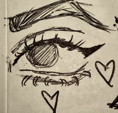 a drawing of an eye with hearts drawn on it