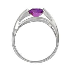 This gorgeous sterling silver purple amethyst ring is a must-add to your fine jewelry collection.Click on this JEWELRY & WATCHES GUIDE to learn about fit, styles, materials and more! This gorgeous sterling silver purple amethyst ring is a must-add to your fine jewelry collection.Click on this JEWELRY & WATCHES GUIDE to learn about fit, styles, materials and more! Metal: sterling silver Packaging: pouch Width: 5 mm Finish: polishedSTONE DETAILS Stone type: purple amethyst Total weight: less than Purple Ruby Ring For Formal Occasions, Modern Amethyst Ring With Accent Stones For Formal Occasions, Modern Amethyst Ring With Accent Stones For Formal Events, Formal Purple Jewelry With Polished Finish, Formal Purple Ruby Ring, Fine Jewelry Purple Solitaire Ring, Purple Solitaire Ring In Fine Jewelry Style, Modern Purple Amethyst Ring With Accent Stones, Formal Birthstone Ring With Round Stone