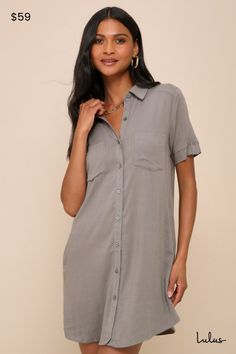 Your punctuation is on point, and so is your outfit, thanks to the Lulus Oxford Comma Olive Green Shirt Dress! Lightweight fabric constructs this woven shirt dress with a collared neckline, short sleeves (with button tabs), and front patch pockets. Full button placket. Hidden side seam pockets. Fit: This garment fits true to size. Length: Mid-thigh. Size medium measures 34.5" from top to bottom. Bust: Great for any cup size. Waist: Not Fitted - comfortable room throughout midsection. Hip: Not Fi Olive Green Shirt Dress, Oxford Comma, Fit Checks, Olive Green Shirt, Green Shirt Dress, Comfortable Room, Green Shirt, Punctuation, Cup Size