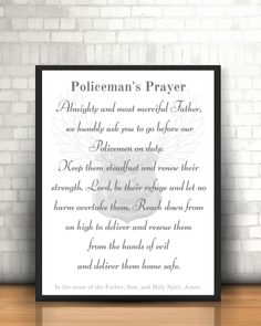 the first responder's prayer is displayed in front of a white brick wall