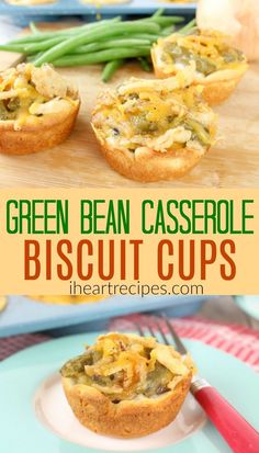 green bean casserole biscuit cups on a plate