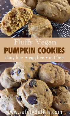 a pile of pumpkin cookies sitting on top of a metal rack next to a muffin