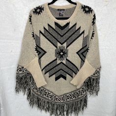 Black And Cream Poncho Nwot One Size Pet Free/Smoke Free Poncho With Sleeves, Poncho Sweater, Black And Cream, Black Cream, Sweaters For Women, Blush, Pet, Cream, Women Shopping