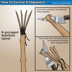 instructions for how to survive a shipwreck with the help of a bamboo spear