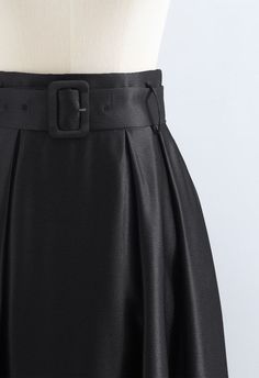 Belted Texture Flare Maxi Skirt in Black - Retro, Indie and Unique Fashion Black A Line Skirt, Black Flare, Satin Skirt, Outfit Combinations