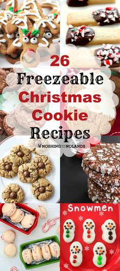 twelve christmas cookie recipes with the words, 26 freezable christmas cookie recipes on them