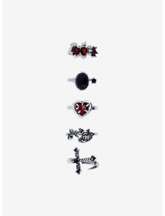 Social Collision Dark Heart Flower Ring Set Red Emo Style Metal Jewelry, Halloween Rings, Right Arrow Icon, New Zombie, Red Gems, Halloween Ring, Heart Rings, Location Icon, Red Rings