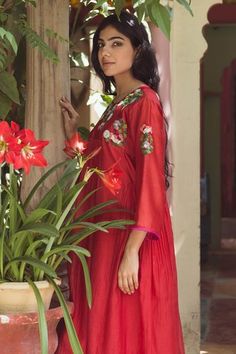 Shop for Raiman Chanderi Embroidered Gathered Kurta And Pant Set for Women Online at Aza Fashions Red Wedding Kurta For Spring, Red Chikankari Embroidery Sets For Spring, Red Anarkali Kurta For Spring, Spring Red Anarkali Kurta, Red Bohemian Traditional Wear In Cotton Silk, Red Bohemian Cotton Silk Traditional Wear, Red Designer Kurta For Spring, Red Designer Wear Kurta For Spring, Red Embroidered Traditional Wear For Spring