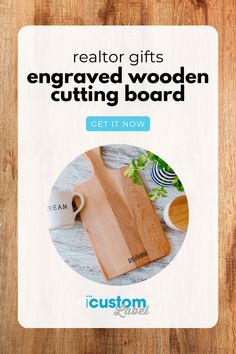 a wooden cutting board with the words, realtor gifts engaged wooden cutting board get it now