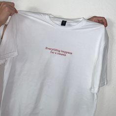 This comfortable and casual tee is perfect for everyday wear! The simplistic design pairs well with any outfit and is well-made with an embroidery machine. Everything Happens For A Reason, Simplistic Design, For A Reason, Embroidered Tshirt, Casual Tee, Embroidery Machine, San Jose, Gender Neutral, Everyday Wear