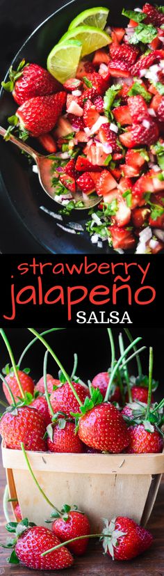 strawberry jalapeno salsa in a bowl with strawberries