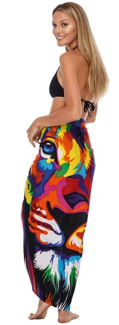 Lion Sarong - Love-Shu-Shi Beach Season Wrap Sarong For Pool, Vibrant Swimwear For Summer Beach Cover-up, Wrap Sarong For Pool And Beach Season, Multicolor Cover-up For Sunbathing During Beach Season, Multicolor Tropical Print Sarong For Poolside, Summer Beach Sarong With Vibrant Print, Multicolor Beachy Sarong For Vacation, Vibrant Print Sarong For Summer Vacation, Beachy Multicolor Sarong For Vacation