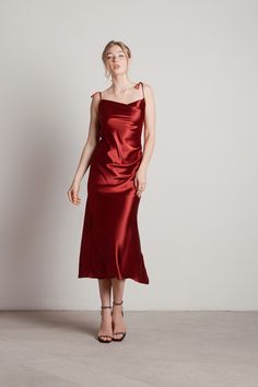 Burgundy Satin Dress, Mauve Midi Dress, Satin Cowl Neck Dress, Cowl Neck Midi Dress, Paint The Town Red, Portrait Reference, Brown Midi Dress, Burgundy Midi Dress, Red Wedding Dresses