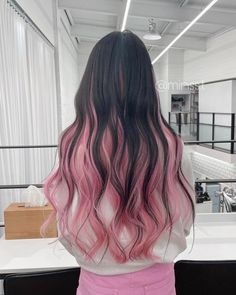 Tipped Hair Color Dip Dye, Long Hair Peekaboo, Pink Underdye Hair, Peek A Boo Pink, Peek A Boo Hair, Pink Peekaboo Hair, Peekaboo Hair Colors, Pink And Black Hair, Pink Hair Dye