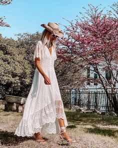 Chiffon V-Neck Slim Embroidered Dress sold by Just 4 Fashion on Storenvy White Lace Dress Boho, Straight Clothes, Beach Maxi Dress, Maxi Dress Wedding, Floral Midi Skirt, Slim Fit Dresses, Summer Party Dress, Boho Maxi, Slim Dresses