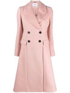 blush pink wool-cashmere blend silk lining classic lapels double-breasted button fastening long sleeves two front flap pockets flared mid-length Pink Wool Coat, Floral Coat, Pink Coat, Silk Jacket, Double Breasted Coat, Work Attire, Outerwear Coats, Dream Clothes, Outerwear Women