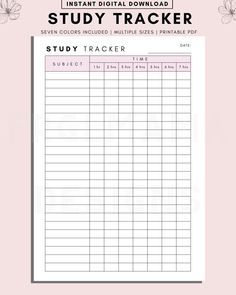 the student's study tracker is shown in pink and white with flowers on it