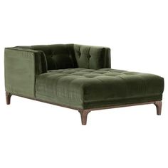 an olive green velvet chaise lounge chair