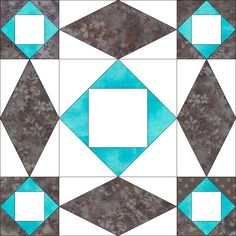 a blue and white quilt block with squares on it