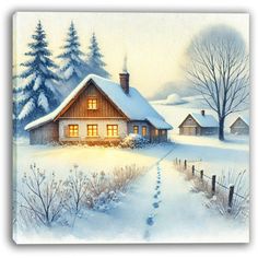 Step into a peaceful winter scene with "Golden Hour Serenity: Snowy Cottage Canvas Art." This artwork showcases a cozy countryside cottage bathed in the warm glow of sunset, surrounded by snowy fields and evergreens. Ideal for creating a serene and welcoming atmosphere in your home. Ophelia & Co. Overall Size: 12" H x 12" W x 1" D | Ophelia & Co. Golden Hour Serenity: Snowy Cottage Wrapped Canvas Art Canvas | 12" H x 12" W x 1" D | Wayfair | Home Decor Cottage Canvas Art, Snowy Cottage, Snowy Field, Countryside Cottage, Winter Scene, Winter Scenes, Art Metal, Wrapped Canvas Art, Golden Hour