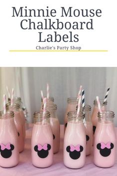 minnie mouse chalkboard labels are lined up in mason jars