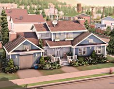 an artist's rendering of a large house in the middle of a neighborhood with lots of trees and bushes