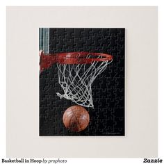 a basketball going through the net on a jigsaw puzzle