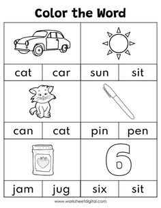 the worksheet for color the word