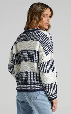 Snuggle Up Knit Jumper in Navy Stripe | Showpo USA Clothing Ideas, Navy Stripes, Knit Jumper, High Waist Jeans, Jumper, Dress Outfits, High Waisted, My Style, Navy